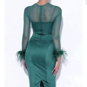 Miss Circle Teal Midi Dress with Sheer Sleeves